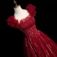 Charming Burgundy Beading Sequins Evening Dresses 2023 A-Line / Princess Puffy Off-The-Shoulder Short Sleeve Backless Floor-Length / Long Evening Party Formal Dresses