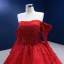 High-end Red Beading Pearl Prom Dresses 2022 Ball Gown Off-The-Shoulder 1/2 Sleeves Backless Chapel Train