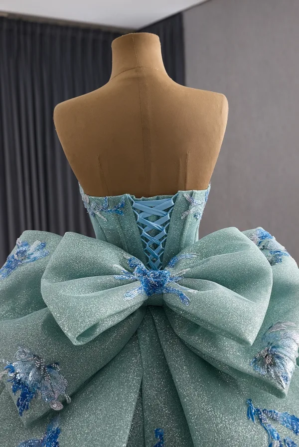 Luxury / Gorgeous Mint Green Handmade  Glitter Sequins Beading Prom Dresses 2025 Ball Gown Strapless Sleeveless Backless Bow Royal Train Formal Dresses