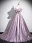 Élégant Rougissant Rose Perlage Glitter Robe De Bal 2025 Princesse De l'épaule Manches Courtes Dos Nu Train De Balayage Promo Robe De Ceremonie