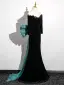 Chic / Beautiful Black Velvet Evening Dresses 2025 Trumpet / Mermaid Off-The-Shoulder Short Sleeve Backless Bow Sweep Train Evening Party Formal Dresses