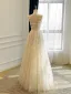 High-end Champagne Handmade  Lace Flower Wedding Dresses 2026 A-Line / Princess Spaghetti Straps Sleeveless Backless Floor-Length / Long Wedding