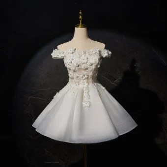Charming White Pearl Rhinestone Lace Flower Appliques Short Mini Wedding Dresses 2024 Off The Shoulder Sleeveless Backless Short Wedding Dresses