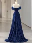 Charmant Bleu Roi Paillettes Robe De Soirée 2023 Princesse De l'épaule Sans Manches Dos Nu Longue Soirée Robe De Ceremonie