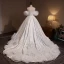Vintage / Retro Ivory Ruffle Wedding Dresses 2023 A-Line / Princess Off-The-Shoulder Short Sleeve Backless Chapel Train Wedding