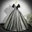 Demure Black Glitter Sequins Prom Dresses 2025 Ball Gown Square Neckline Puffy Short Sleeve Backless Floor-Length / Long Prom Formal Dresses