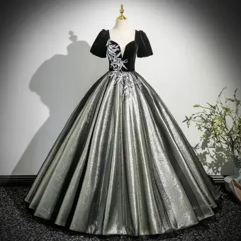 Recatado Negro Glitter Lentejuelas Vestidos De Gala 2025 Ball Gown Escote Cuadrado Hinchado Manga Corta Sin Espalda Largos Gala Vestidos Formales