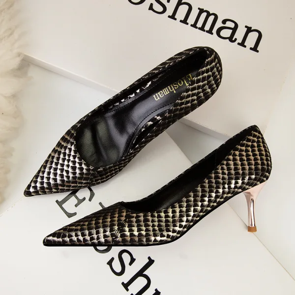 Chic / Beautiful Blushing Pink Fish Scales Cocktail Party Pumps High Heels 2022 6 cm Stiletto Heels Pointed Toe Pumps