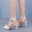 Modest / Simple White Pearl Ankle Strap Wedding Shoes 2024 8 cm Stiletto Heels Open / Peep Toe Wedding Sandals High Heels