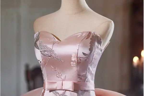 Chic / Belle Rougissant Rose En Dentelle Fleur Robe De Soirée 2024 Trompette / Sirène Bustier Sans Manches Dos Nu Noeud Train De Balayage Soirée Robe De Ceremonie
