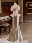 Charmant Zwei Töne Rosa Pailletten Ballkleider 2024 Meerjungfrau Off Shoulder Kurze Ärmel Rückenfreies Sweep / Pinsel Zug Ball Festliche Kleider