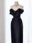 Modest / Simple Black Satin Evening Dresses 2024 Trumpet / Mermaid Strapless Sleeveless Backless Floor-Length / Long Evening Party Formal Dresses