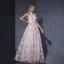Chic / Beautiful Blushing Pink Lace Flower Prom Dresses 2025 A-Line / Princess High Neck Sleeveless Floor-Length / Long Formal Dresses