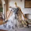 Chic / Beautiful Black Printing Short Homecoming Graduation Dresses 2025 Ball Gown Off-The-Shoulder Short Sleeve Backless