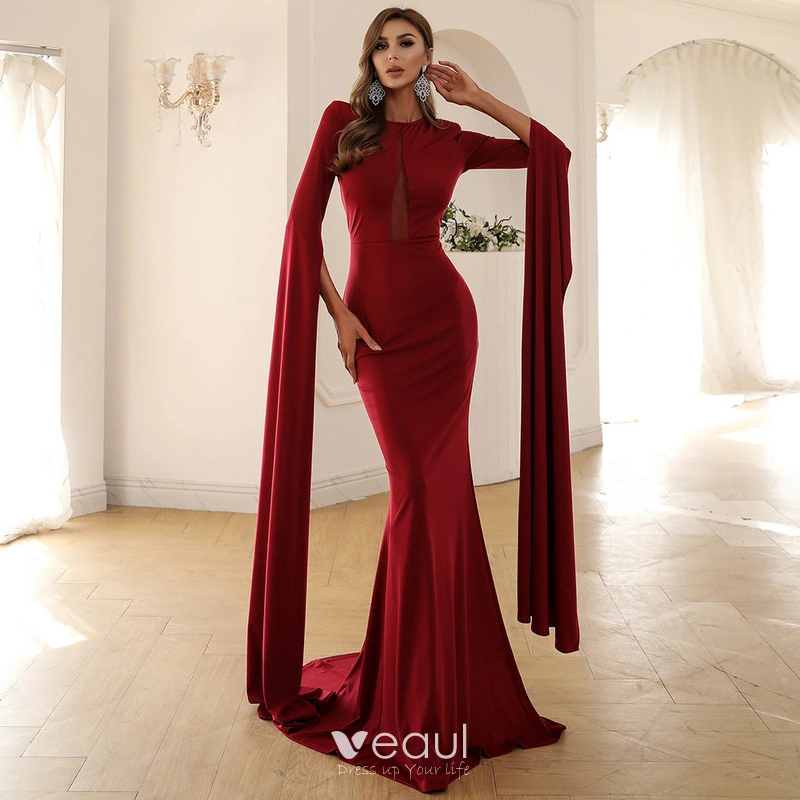 chinese dress ladies Long Sleeves Mermaid V-neck Backless Sequined Prom Dress with slit –  BIZTUNNEL main image 0