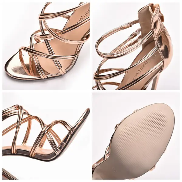 Sexy Champagne Evening Party Ankle Strap Womens Sandals 2023 11 cm Stiletto Heels Open / Peep Toe Sandals High Heels