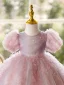 Chic / Beautiful Blushing Pink Birthday Ruffle Short Flower Girl Dresses 2024 Ball Gown Scoop Neck Puffy Short Sleeve