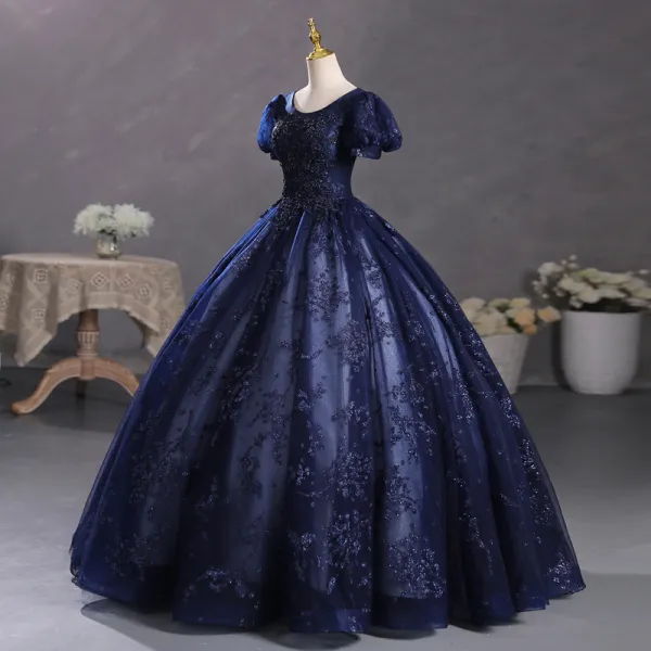 Vintage / Retro Navy Blue Beading Sequins Prom Dresses 2023 Ball Gown ...