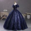 Vintage / Retro Navy Blue Beading Sequins Prom Dresses 2023 Ball Gown Scoop Neck Puffy Short Sleeve Backless Floor-Length / Long Prom Formal Dresses