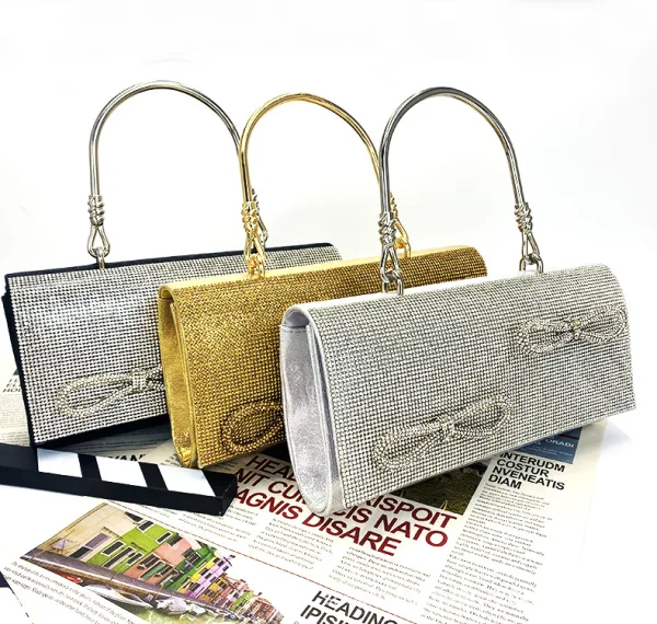 Scintillantes Argenté Faux Diamant Noeud Pochette Soirée 2024