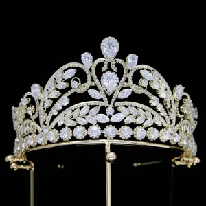 Glitter Goud Rhinestone Zirkonium Bruids Haaraccessoires 2024 Legering Huwelijk Accessoires
