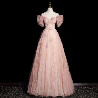 Mooie Prachtige Blozen Roze Appliques Pailletten Galajurken 2023 A Lijn Uit De Schouder Parel Rhinestone Korte Mouwen Ruglooze Lange Gelegenheid Jurken