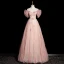 Chic / Belle Rougissant Rose Appliques Paillettes Robe De Bal 2023 Princesse De l'épaule Perle Faux Diamant Manches Courtes Dos Nu Longue Robe De Ceremonie