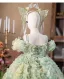 Flower Fairy Sage Green Appliques Birthday Flower Girl Dresses 2025 Ball Gown Spaghetti Straps Pearl Short Sleeve Backless Floor-Length / Long