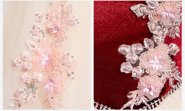 Elegant Burgundy Beading Sequins Lace Flower Appliques Prom Dresses 2025 Ball Gown Square Neckline 3/4 Sleeve Backless Floor-Length / Long Formal Dresses