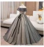 Elegant Black Sequins Lace Flower Prom Dresses 2024 Ball Gown Off-The-Shoulder Sleeveless Backless Bow Sash Floor-Length / Long Prom Formal Dresses