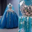 High-end Vintage / Retro Ocean Blue Handmade  Pearl Appliques Sequins Prom Dresses 2023 Ball Gown Halter Sleeveless Backless Floor-Length / Long Prom