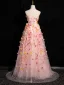 Flower Fairy Blushing Pink Appliques Prom Dresses 2024 A-Line / Princess Spaghetti Straps Sleeveless Backless Floor-Length / Long Prom Formal Dresses