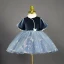 Chic / Beautiful Navy Blue Pearl Sequins Butterfly Bow Short Flower Girl Dresses 2023 Ball Gown Birthday High Neck Short Sleeve