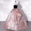High-end Baroque Candy Pink Glitter Satin Prom Dresses 2022 Ball Gown Strapless Sleeveless Backless Beading Floor-Length / Long Formal Dresses