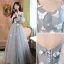 Modest / Simple Grey Lace Butterfly Bridesmaid Dresses 2022 A-Line / Princess Short Sleeve Backless Floor-Length / Long Bridesmaid Dresses