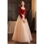 Chic / Beautiful Burgundy Beading Rhinestone Lace Flower Fall Winter Evening Dresses 2023 A-Line / Princess Square Neckline Long Sleeve Backless Bow Floor-Length / Long Evening Party