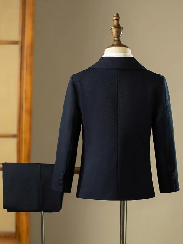 Navy Blue Long Sleeve Rhinestone 5-piece Boys Wedding Suits 2024 Coat Pants Shirt Tie Vest