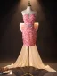 Sexy Rougissant Rose Perlage Volants Fleur Robe De Soirée 2024 Trompette / Sirène Bustier Sans Manches Dos Nu Noeud Train De Balayage Soirée Robe De Ceremonie