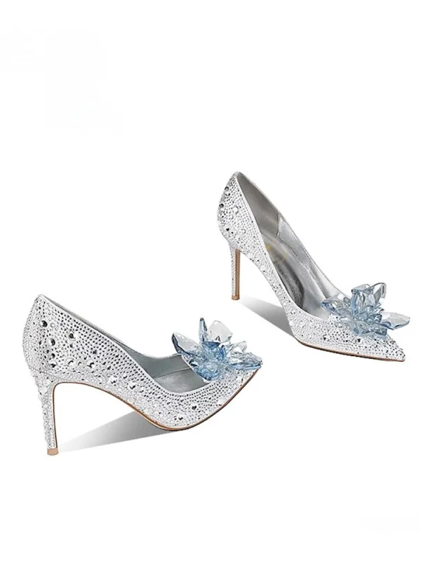 Charmant Argenté Cristal Chaussure De Mariée 2026 6 cm Talons Aiguilles Faux Diamant À Bout Pointu Mariage Escarpins