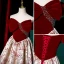 Fashion Burgundy Rhinestone Printing Evening Dresses 2023 A-Line / Princess Off-The-Shoulder Short Sleeve Backless Bow Floor-Length / Long Evening Party Formal Dresses