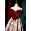 Fashion Burgundy Rhinestone Printing Evening Dresses 2023 A-Line / Princess Off-The-Shoulder Short Sleeve Backless Bow Floor-Length / Long Evening Party Formal Dresses