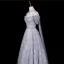 Bling Bling Grau Perlenstickerei Strass Pailletten Ballkleider 2026 A Linie Spaghettiträger Kurze Ärmel Rückenfreies Lange Festliche Kleider