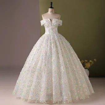 Fée Des Fleurs Multi Couleurs Appliques Paillettes Ivoire Robe De Bal 2024 Robe Boule De L Épaule Sans Manches Dos Nu Longue Promo Robe De Ceremonie