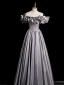Chic / Beautiful Grey Satin Prom Dresses 2023 A-Line / Princess Ruffle Off-The-Shoulder Sleeveless Backless Floor-Length / Long Prom Formal Dresses