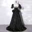 Élégant Noire Satin Robe De Bal 2022 Princesse Encolure Carrée Manches Courtes Dos Nu Noeud Train De Balayage Robe De Ceremonie