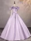 Elegant Lavender Prom Dresses 2025 Ball Gown Ruffle Scoop Neck 1/2 Sleeves Backless Floor-Length / Long Formal Dresses