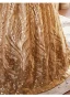 Scintillantes Doré Paillettes Anniversaire Robe Ceremonie Fille 2024 Robe Boule Encolure Dégagée Manches Courtes Dos Nu Longue