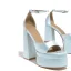 Unique Bleu Ciel Cocktail Satin Sandales Femme 2022 Bride Cheville 16 cm Talons Épais Peep Toes / Bout Ouvert Sandales Talons Hauts