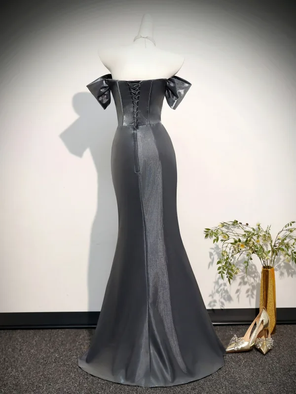 Sexy Grau Abendkleider 2026 Meerjungfrau Off Shoulder Kurze Ärmel Rückenfreies Lange Festliche Kleider