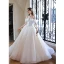 Charming Pearl White Rhinestone Wedding Dresses Prom Dresses 2022 Organza Ball Gown Off-The-Shoulder Short Sleeve Backless Floor-Length / Long Wedding